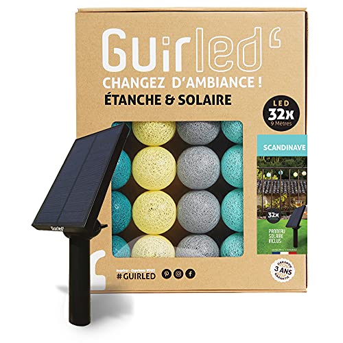 GuirLED - Außengirlande mit Lichtkugeln LED-Guinguette - Wasserdicht IP55 - Hocheffizientes Solarpanel - Automatisches EIN/AUS - 32 Kugeln 6 m- Skandinavisch von GuirLED