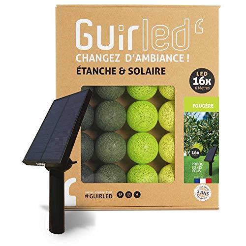 GuirLED - Außengirlande mit Lichtkugeln LED-Guinguette - Wasserdicht IP65 - Hocheffizientes Solarpanel - Automatisches EIN/AUS - 16 Kugeln 3 m- Farn von GuirLED