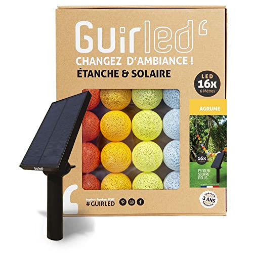 GuirLED - Außengirlande mit Lichtkugeln LED-Guinguette - Wasserdicht IP65 - Hocheffizientes Solarpanel - Automatisches EIN/AUS - 16 Kugeln 3 m- Zitrusfrüchte von GuirLED