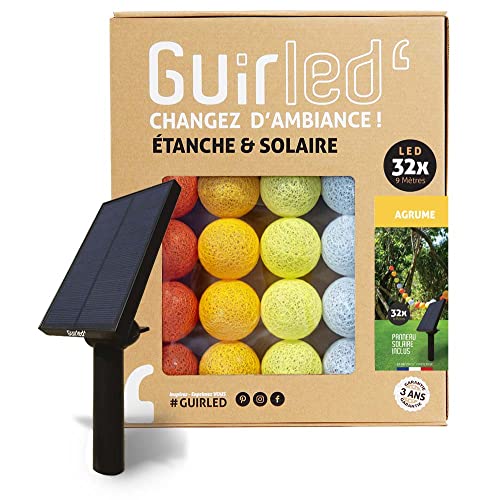 GuirLED - Außengirlande mit Lichtkugeln LED-Guinguette - Wasserdicht IP65 - Hocheffizientes Solarpanel - Automatisches EIN/AUS - 32 Kugeln 6 m- Zitrusfrüchte von GuirLED