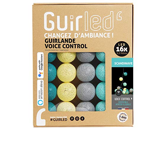 GuirLED - LED Baumwollkugeln Lichterkette WIFI USB - Sprachsteuerung - Connected Home - Amazon Alexa & Google Assistant - 2xUSB-Netzadapter enthalten - 16 Kugeln 1,6m - Skandinavisch von GuirLED
