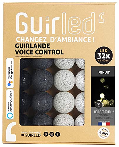 GuirLED - LED Baumwollkugeln Lichterkette WIFI USB - Sprachsteuerung - Connected Home - Amazon Alexa & Google Assistant - 2xUSB-Netzadapter enthalten - 32 Kugeln 3,2m - Minuit von GuirLED
