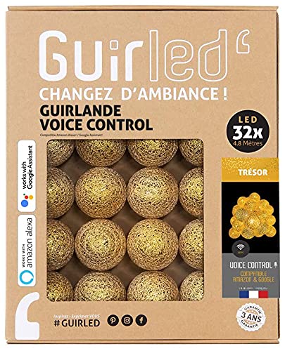 GuirLED - LED Baumwollkugeln Lichterkette WIFI USB - Sprachsteuerung - Connected Home - Amazon Alexa & Google Assistant - 2xUSB-Netzadapter enthalten - 32 Kugeln 3,2m - Schatz von GuirLED