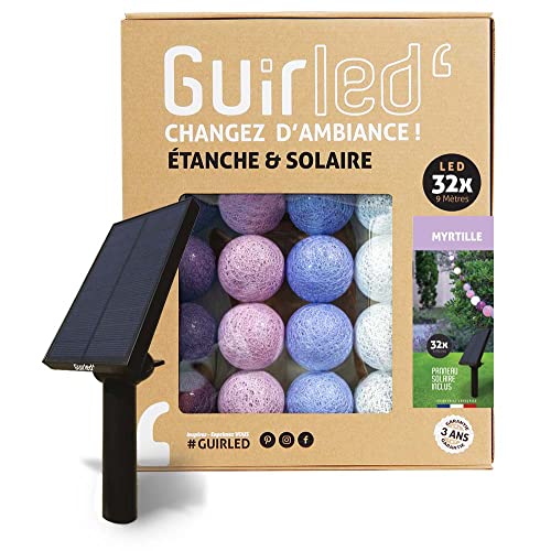 GuirLED - Lichterkette für den Außenbereich mit Kugeln, LED, wasserdicht IP65 – Solarpanel mit hoher Effizienz – automatischer On/Off – 32 Kugeln, 6 m – Blaubeere von GuirLED