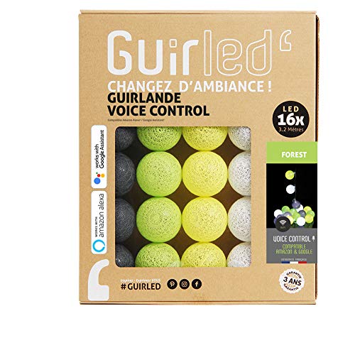 GuirLED - LED Baumwollkugeln Lichterkette WIFI USB - Sprachsteuerung - Connected Home - Amazon Alexa & Google Assistant - 2xUSB-Netzadapter enthalten - 16 Kugeln 1,6m - Forest von GuirLED