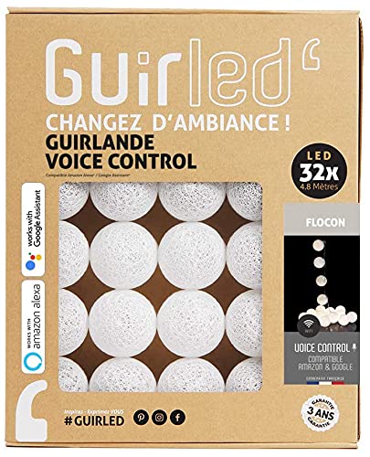 GuirLED - LED Baumwollkugeln Lichterkette WIFI USB - Sprachsteuerung - Connected Home - Amazon Alexa & Google Assistant - 2xUSB-Netzadapter enthalten - 32 Kugeln 3,2m - Flocon von GuirLED