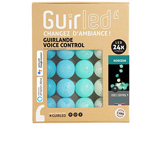 GuirLED - LED Baumwollkugeln Lichterkette USB - Sprachsteuerung - Connected Home - Amazon Alexa & Google Assistant - 2xUSB-Netzadapter enthalten - 24 Kugeln 2,4m - Horizont von GuirLED