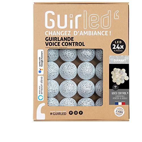 GuirLED - LED Baumwollkugeln Lichterkette WIFI USB - Sprachsteuerung - Connected Home - Amazon Alexa & Google Assistant - 2xUSB-Netzadapter enthalten - 24 Kugeln 2,4m - Diamant von GuirLED