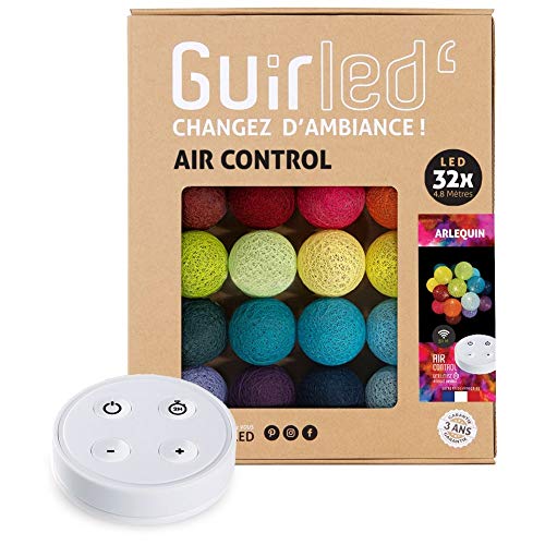 GuirLED - LED Baumwollkugeln Lichterkette USB - Drahtlose Fernbedienung - Baby Nachtlicht 2h - Dual USB 2A Netzteil enthalten - 4 Intensitäten – 32 Kugeln 3.2m - Arlequin von GuirLED