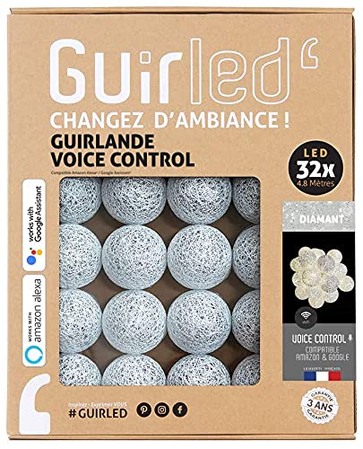 GuirLED - LED Baumwollkugeln Lichterkette WIFI USB - Sprachsteuerung - Connected Home - Amazon Alexa & Google Assistant - 2xUSB-Netzadapter enthalten - 32 Kugeln 3,2m - Diamant von GuirLED