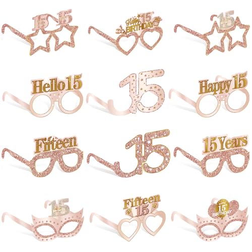 24 Stück Papierbrillen zum 15. Geburtstag, Dekoration für Mädchen und Frauen, rosa Roségold, süße Quinceanera-Dekoration, Brillen, Partyzubehör, lustige 15-jährige Geburtstagsbrillen-Dekoration 24 Stück Papierbrillen zum 15. Geburtstag, Dekoration für Mädchen und Frauen, rosa Roségold, süße Quinceanera-Dekoration, Brillen, Partyzubehör, lustige 15-jährige Geburtstagsbrillen-Dekoration von Guiruiy