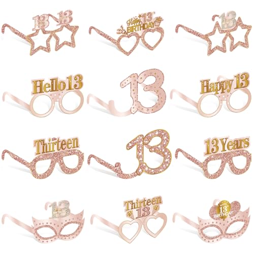 Guiruiy Papierbrillen zum 13. Geburtstag, Dekoration für Mädchen, rosa und rotgold, Partyzubehör, lustige 13. Geburtstag, 13. Geburtstag, 13. Geburtstag, Teenager-Brille, Dekoration, 24 Stück Guiruiy Papierbrillen zum 13. Geburtstag, Dekoration für Mädchen, rosa und rotgold, Partyzubehör, lustige 13. Geburtstag, 13. Geburtstag, 13. Geburtstag, Teenager-Brille, Dekoration, 24 Stück von Guiruiy