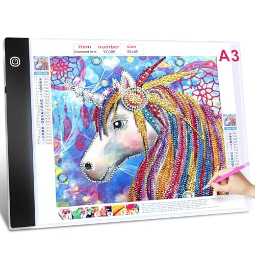 Guiseapue Leuchttisch A3 für 5D Diamond Painting Zubehör, Dimmbar Leuchtplatte Din A3, Zeichenbrett für Diamant Painting, Designen, Zeichnen Skizzieren, Tattoo, Ostergeschenke Kinder Erwachsene von Guiseapue