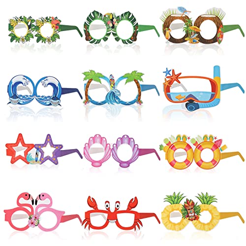 12 Stück Hawaiian Lustige Brille, Fancy Papier Strand Party Brille, Neuheit Party Brille Rahmen, Lustige Brillen Für Tropische Luau Party Deko, Sommer Pool Party Foto Requisiten Für Kinder Erwachsene von Gukasxi