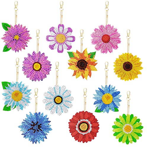 12 Stücke Diamond Painting Schlüsselanhänger Kit Doppelseitige 5D Blumen DIY Diamant Malerei Schlüsselanhänger Crystal Strass Mosaik Diamant Malerei Anhänger Stickerei Kunst Handwerk für Frauen Kinder von Gukasxi