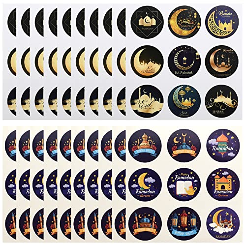 180 Stück Muslimischen Ramadan Party Aufkleber, EID Mubarak Aufkleber Stickers, Geschenkaufkleber DIY Selbst Klebe Aufkleber, verschiedene Muster, für Geschenkboxen, Ramadan Party Supplies (Schwarz) von Gukasxi