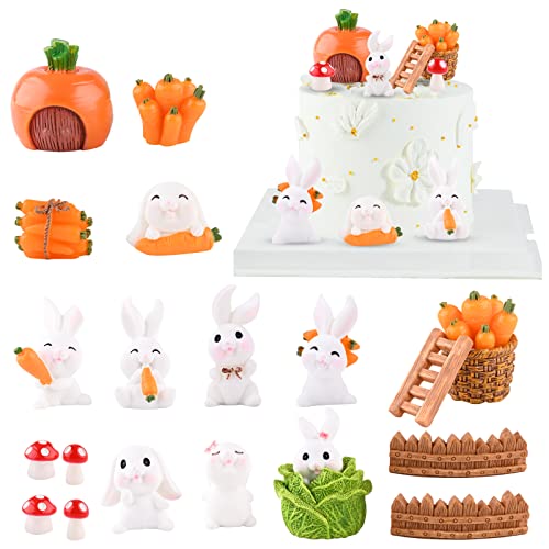 Gukasxi 20 Stück Hase Mini Tortendeko Kaninchen Geburtstag Cake Topper Geburtstag Osterhase Figuren Harz Miniatur Garten Micro Landschaft Ornament Neujahr Geburtstag Party Cupcake Tischdeko von Gukasxi