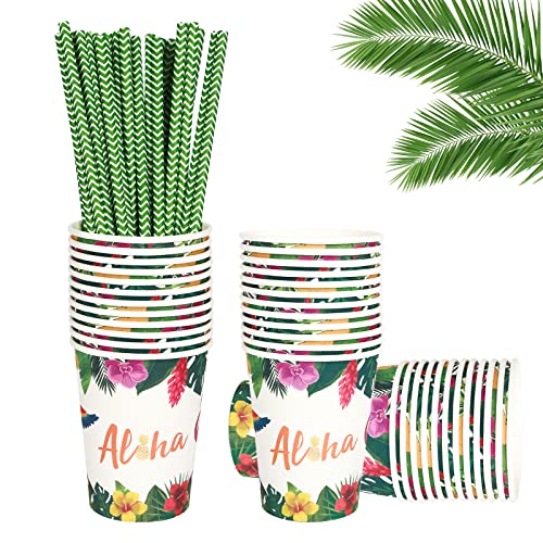 24 Gäste 48PCS Flamingo Party Geschirr Zubehör - Tropische Luau Partydekorationen Geschirr Set Abendessen Becher und Strohhalme für Mädchen Kinder Geburtstag Babydusche von Gukasxi