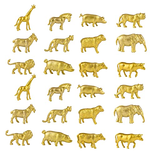 24 Stück Gold Kunststoff Tierfiguren Gold Safari Tiere Figuren Dschungel Wild Tiere Elefant Löwe Giraffe Realistische Tierfiguren Kuchenaufsätze Bithday Hochzeit Party Zubehör von Gukasxi
