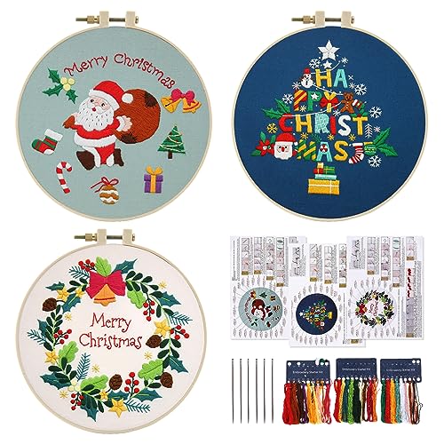 3 Sets Weihnachts Anfänger Stickerei Set, Weihnachtsmuster Kreuzstich Kit Starter Tools Kit mit Kunststoff-Stickrahmen, Farbfäden, Anleitung und Werkzeuge, DIY Handgemachte Kreuzstich Set für Handwerk 3 Sets Weihnachts Anfänger Stickerei Set, Weihnachtsmuster Kreuzstich Kit Starter Tools Kit mit Kunststoff-Stickrahmen, Farbfäden, Anleitung und Werkzeuge, DIY Handgemachte Kreuzstich Set für Handwerk von Gukasxi