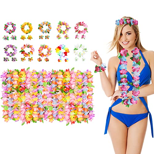 40 Stück Hawaii Blumenketten Hawaii Leis Girlanden mit Armbänder Stirnbänder Hawaiikette für Sommer Party Hawaiianische Nachtbar Hawaiian Party Dekoration von Gukasxi