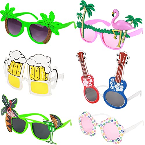Gukasxi Party Brille, 6 Stück Lustige Party Sonnenbrillen Hawaiian Tropical Brille Kostüm Party Sonnenbrille Hawaiianische Party Photo Booth Requisiten für Sommer Luau Strand Thema Party Dekoration von Gukasxi