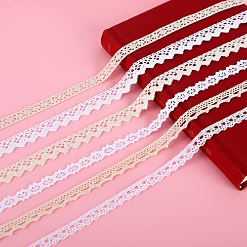 6 Roll Spitzenband Weiß 30M Vintage Spitzenbordüre Zierband Spitzenstoff Spitzenborte Zum Basteln Dekoband Spitze Stoffband für Diy Basteln Geschenkverpackung Hochzeit Nähen (Beige Weiß) von Gukasxi