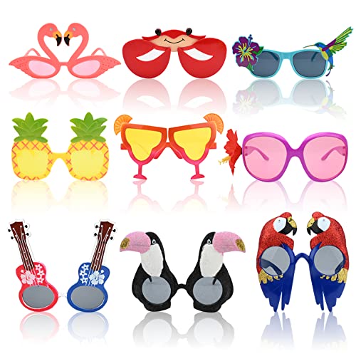 9 Paar Hawaiian Party Sonnenbrillen, Neuheit Party Gläser Lustige Luau Party Gläser Sommer Party Foto Stand Requisiten Tropische Fancy Kleid Bevorzugung Supplies Dekoration für Kinder Erwachsene von Gukasxi