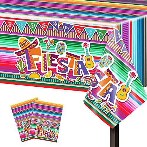 Gukasxi 2 Stück Mexikanische Fiesta Party Tischdecke, Bunt Gestreifte Einweg Plastik Tischdecke Wasserdicht, Cinco De Mayo Party Tischdecken (137 X 274cm) (Mehrfarbig B) von Gukasxi