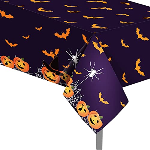 Gukasxi 2 Stück Rechteckige Halloween Tischdecke 130x220 cm Kürbis Fledermäuse Tischdecke Einweg PE Tischdecke Halloween Deko for Halloween Party, Maskerade, Dinnerpartys, Indoor Outdoor von Gukasxi