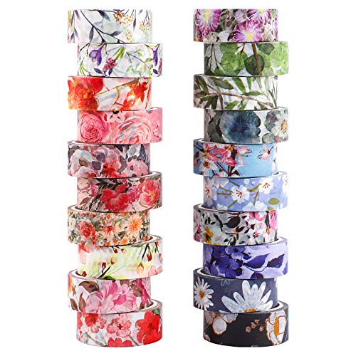 Gukasxi 20 Rollen Washi Tape Set Blumen Washi Masking Tape Dekorative Klebeband für Scrapbooking, Geschenkverpackung von Gukasxi