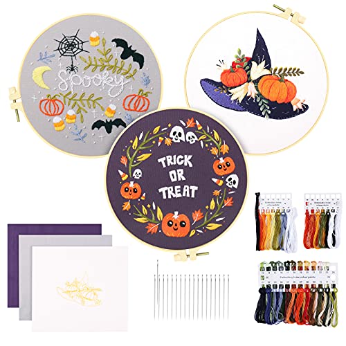 Gukasxi 3 Pack Starter Kit Halloween Anfänger Stickerei Set mit Anweisungen Floralen Kürbis Trick or Treat Spooky Skull Mustern Kreuzstich Kits mit Stickrahmen DIY Nadelspitzenset für Erwachsene Gukasxi 3 Pack Starter Kit Halloween Anfänger Stickerei Set mit Anweisungen Floralen Kürbis Trick or Treat Spooky Skull Mustern Kreuzstich Kits mit Stickrahmen DIY Nadelspitzenset für Erwachsene von Gukasxi
