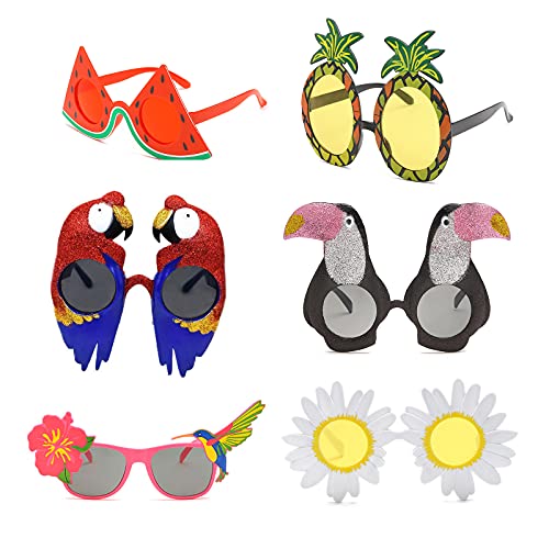 Gukasxi 6 Paar Neuheit Party Brille, Lustige Augenbrille, Strandparty Sonnenbrillen, Hawaii Tropische Sonnenbrille Kostüm Sonnenbrille für Sommer Party Photo Requisiten für Erwachsene (Mehrfarbig A) von Gukasxi
