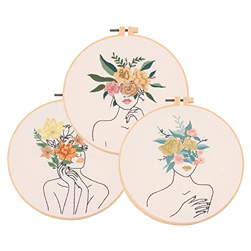 3 Stück Anfänger Stickerei Set, Stickset für Mädchen, Stickerei-Kits für Mädchen online Art mit Blumenmuster, Stickset/Stickerei Set Kreuzstich originelles Körperkunst von Gukasxi