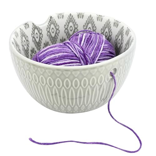Wollschale Garnschale Keramik Handgefertigte Keramik Webfadenschüssel für Stricken Häkeln Zubehör DIY Handwerk Geschenk für Frauen (Hellgrau) von Gukasxi