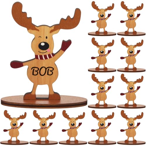 Gulfmew 12 Stück Platzkarten Weihnachten Tischkarten Weihnachten Holz Weihnachtsfeier Tischdeko Marker Weihnachten Tischdeko für Gäste Namen Abendessen Party(Klassisches Rentier,3,74 x 2,25 Zoll) von Gulfmew