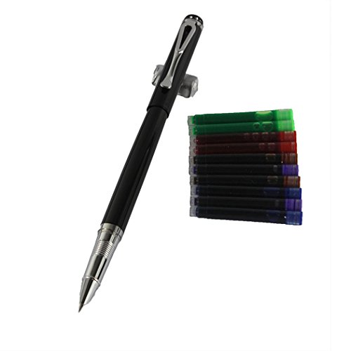 Gullor 301 Versteckte Feder Füllfederhalter mit ursprünglicher Stift Beutel und 5 Farben Tintenpatrone - Schwarz von Gullor