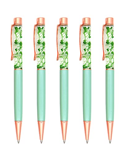 Gullor 5 Stück Floral Kugelschreiber Metall Blume Stift Dynamisch Liquid Flower Pen Schwarz Tinte Grün von Gullor