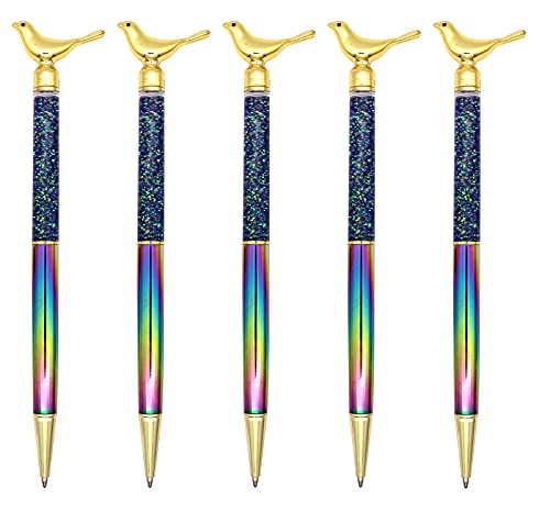 Gullor 5 Stück Metall-Kugelschreiber mit kleinen Vögeln für Schule, Büro, Zuhause, Reisen, Geschenk, Regenbogen von Gullor