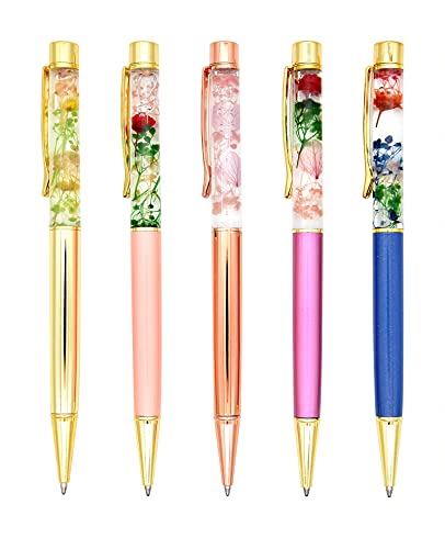 Gullor 5 Stück flüssige Kugelschreiber mit Blumenmuster als Geschenk, ausgefallenes Metall, einzigartiges Blumen-Set für Schreibtischzubehör, mehrfarbig von Gullor