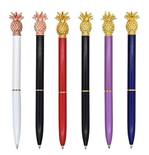 Gullor 6 Stück Ananas-Stifte, glitzernde Metall-Kugelschreiber für Schule, Bürobedarf, 1,0 mm schwarze Tinte, mehrfarbig B von Gullor