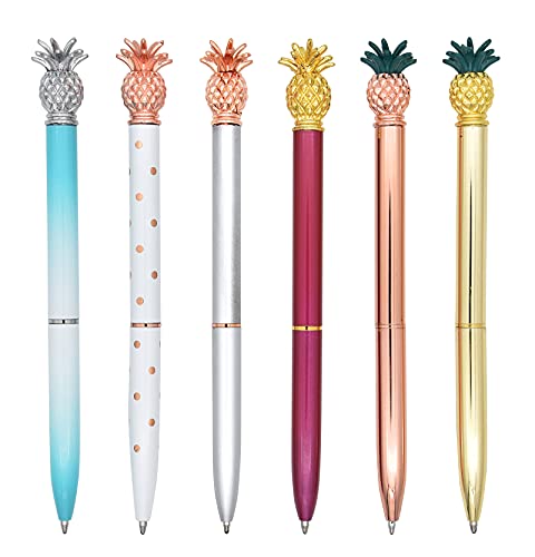 Gullor 6 Stück Ananas-Stifte, glitzernde Metall-Kugelschreiber für Schule, Bürobedarf, 1,0 mm schwarze Tinte, mehrfarbig C von Gullor