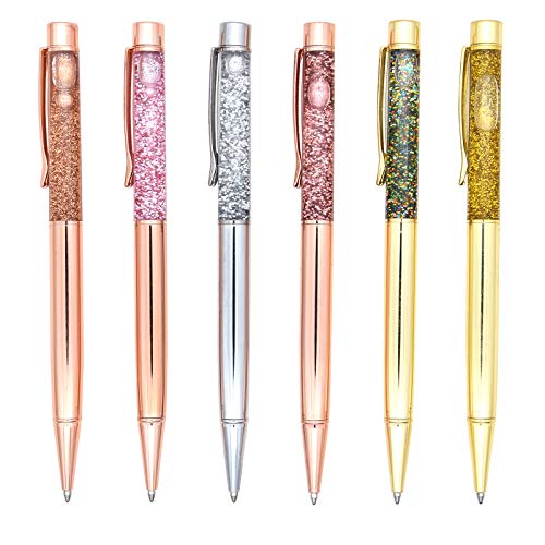 Gullor 6 Stück Metall Kugelschreiber, Niedlich, Glitzernd, Dynamisch, Schwarz (6 Stück), Mehrfarbig A von Gullor