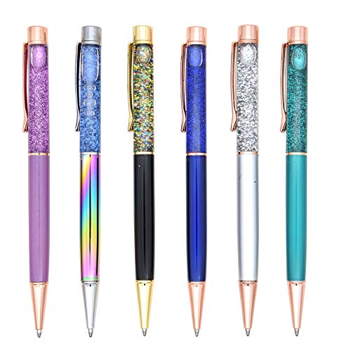 Gullor 6 Stück Kugelschreiber, niedlich, ausgefallene Metallstifte, glitzernd, dynamisch, flüssige Stücke für Bürobedarf, schwarze Tinte (6 Stück), mehrfarbig C von Gullor