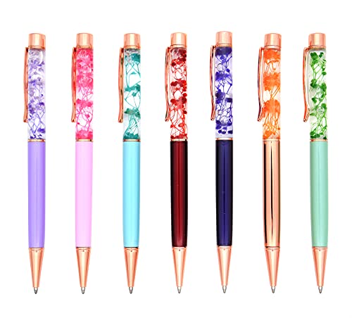 Gullor 7 Stück Kugelschreiber mit Blumenmuster aus Metall, dynamische Flüssigkeit, Blumenstift, schwarze Tinte, mehrfarbig von Gullor