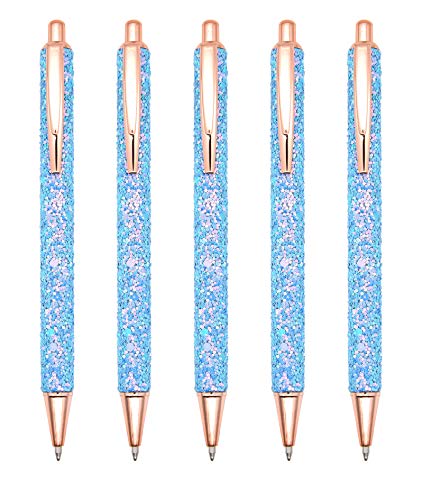Gullor 5 x Kugelschreiber, Glitzer-Klick-Kugelschreiber, schwarze Tinte, mittlere Spitze, 1 mm, für Bürobedarf, Geschenk, Hochzeit, Geburtstag, Blau Gullor 5 x Kugelschreiber, Glitzer-Klick-Kugelschreiber, schwarze Tinte, mittlere Spitze, 1 mm, für Bürobedarf, Geschenk, Hochzeit, Geburtstag, Blau von Gullor
