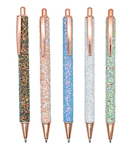 Gullor 5 x Kugelschreiber, Glitzer-Klick-Kugelschreiber, schwarze Tinte, mittlere Spitze, 1 mm, für Bürobedarf, Geschenk, Hochzeit, Geburtstag, mehrfarbig Gullor 5 x Kugelschreiber, Glitzer-Klick-Kugelschreiber, schwarze Tinte, mittlere Spitze, 1 mm, für Bürobedarf, Geschenk, Hochzeit, Geburtstag, mehrfarbig von Gullor