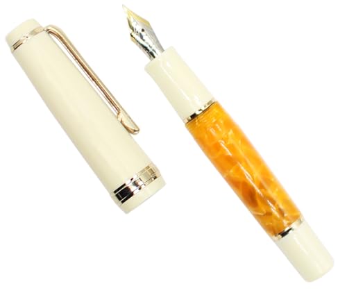 Gullor Mini-Füllfederhalter, goldfarbener Rand, Acryl-Taschenstift, Orange, mittlere Spitze (0,7 mm) von Gullor
