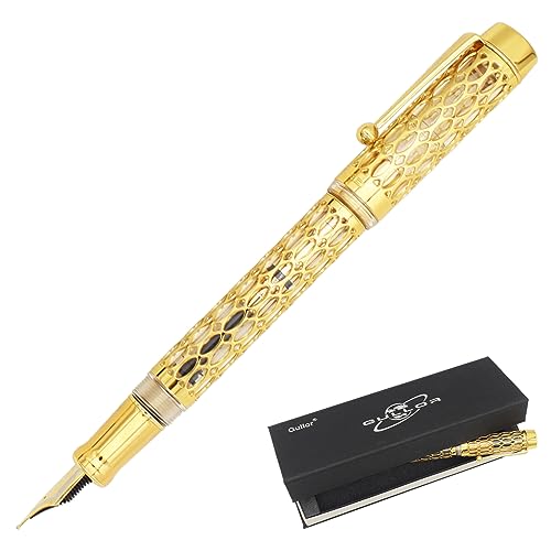 Gullor Openwork Gold Füllfederhalter mit Geschenkbox, Schraubverschluss, transparenter Schaft, extra feine Feder von Gullor