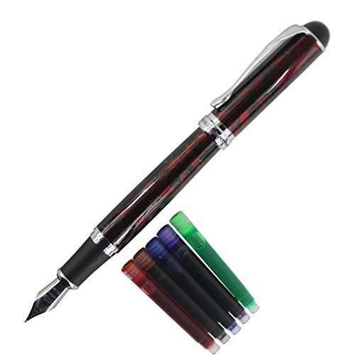 gullor Füllfederhalter, extra feine Feder Glatte 750 Original Pen Pouch und Set Tintenpatronen Dark Red with ink von Gullor